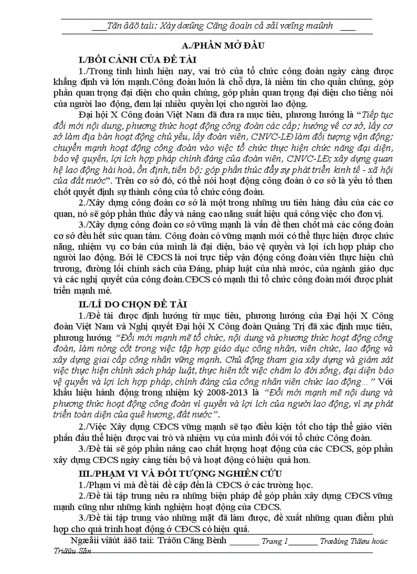 Xây dựng công đoàn cơ sở vững mạnh