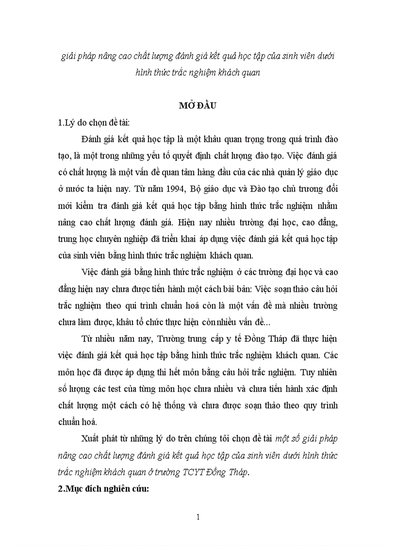 Giải pháp nâng cao chất lượng đánh giá kết quả học tập của sinh viên dưới hình thức trắc nghiệm khách quan