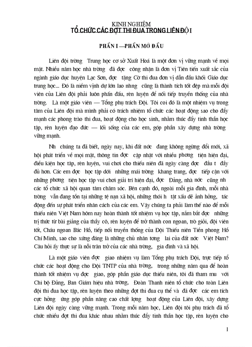 Kinh nghiệm tổ chức các đợt thi đua trong liên đội