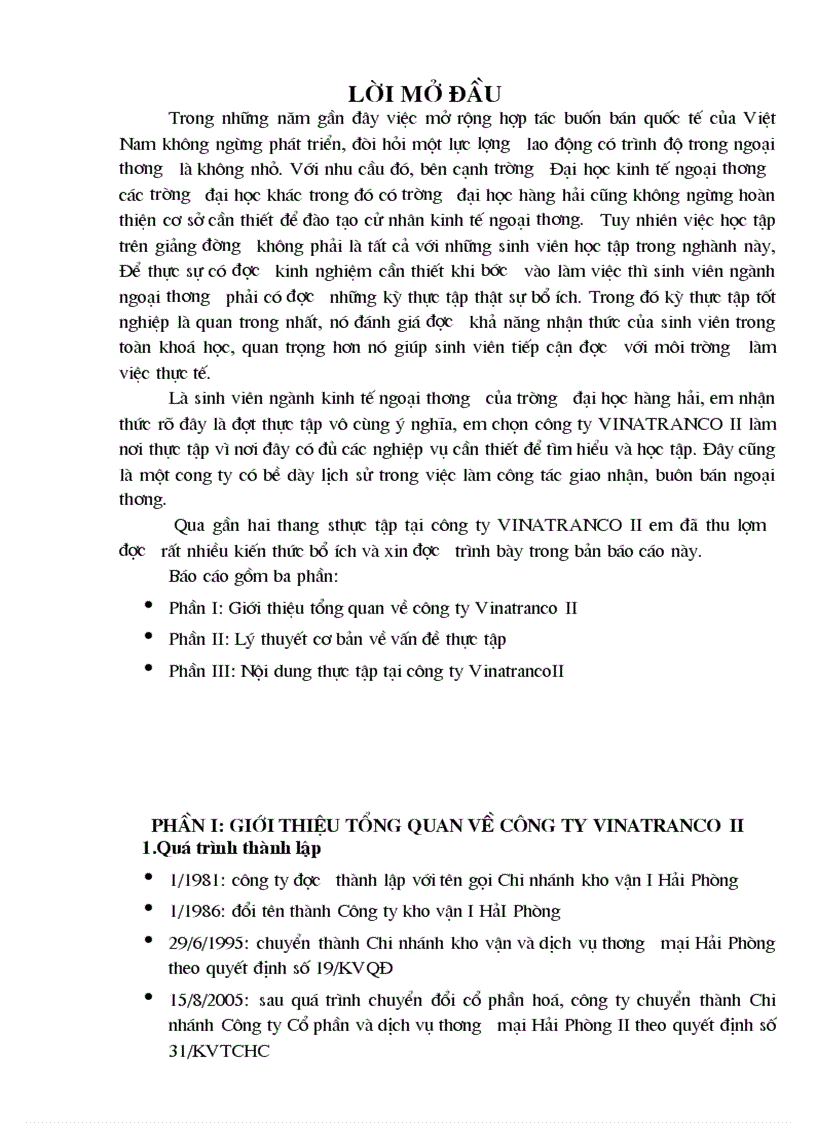 Báo cáo thực tập tại VinatrancoII Đề tài Hải Quan Xuất nhập khẩu