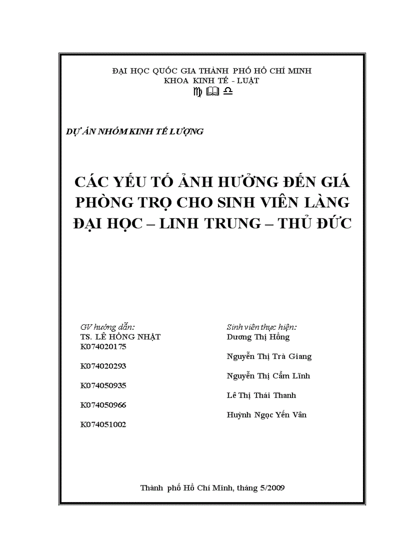 Các yếu tố ảnh hưởng đến giá phòng trọ cho sinh viên làng đại học linh trung thủ đức