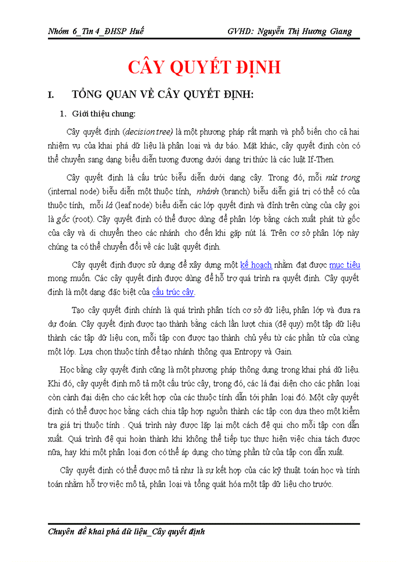 Đề tài Nghiên cứu cây quyết định trong Khai phá dữ liệu