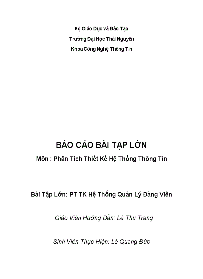 Phân Tích Thiết Kế Hệ Thống Thông Tin Hệ Thống Quản Lý Đảng Viên