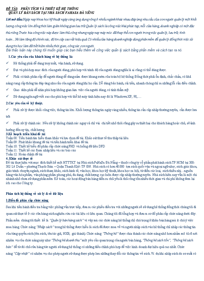 Bài tập nhóm Môn Hệ Thống Thông tin Kế Toán bài tập thực tế Phân tích và thiết kế hệ thống quản lý bán sách tại nhà sách fahasa đà nẵng