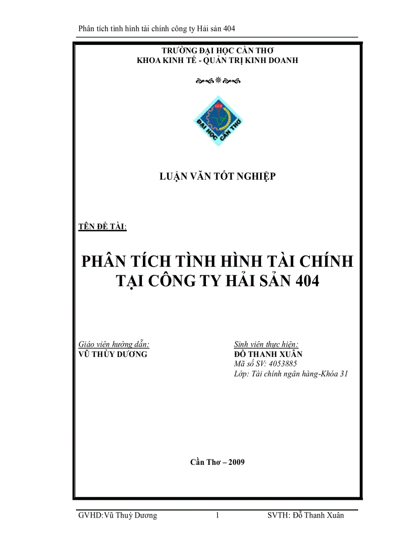 Phân tích tình hình tài chính tại công ty hải sản 404