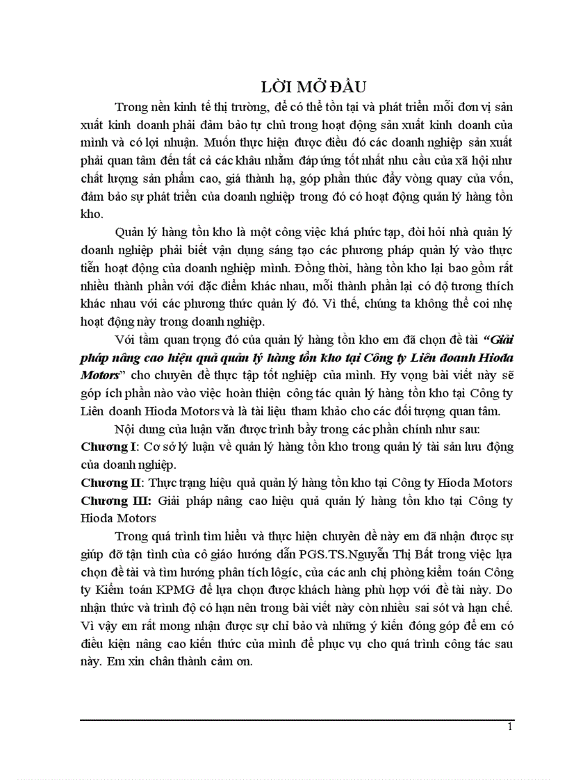 Giải pháp nâng cao hiệu quả quản lý hàng tồn kho tại công ty Hioda Motors