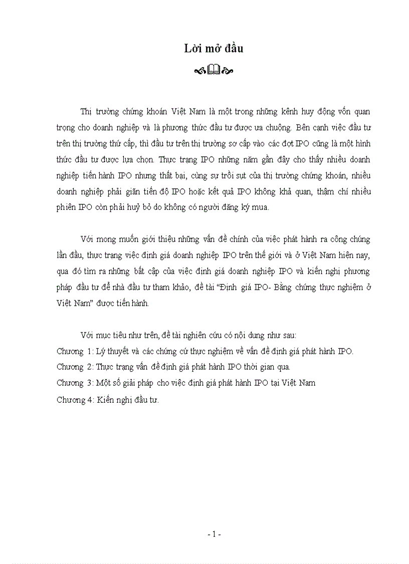 Định giá IPO Bằng chứng thực nghiệm ở Việt Nam