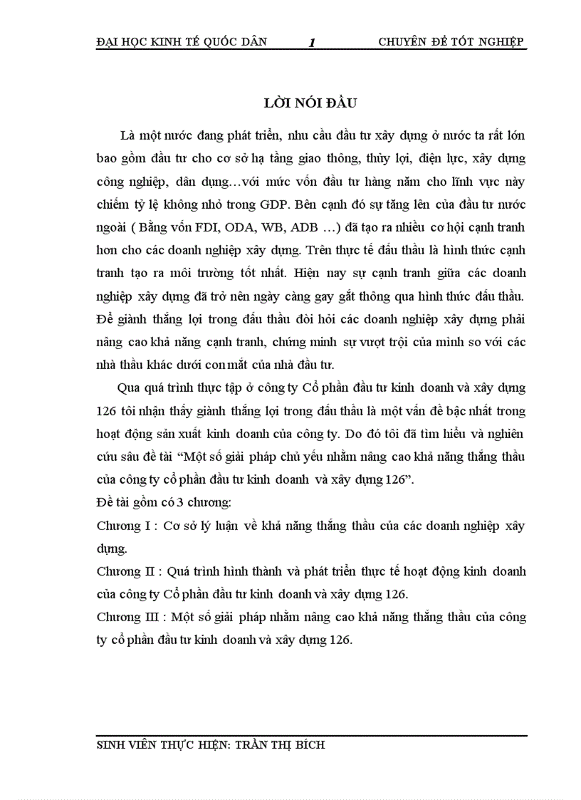 Một số giải pháp chủ yếu nhằm nâng cao khả năng thắng thầu của công ty cổ phần đầu tư kinh doanh và xây dựng 126