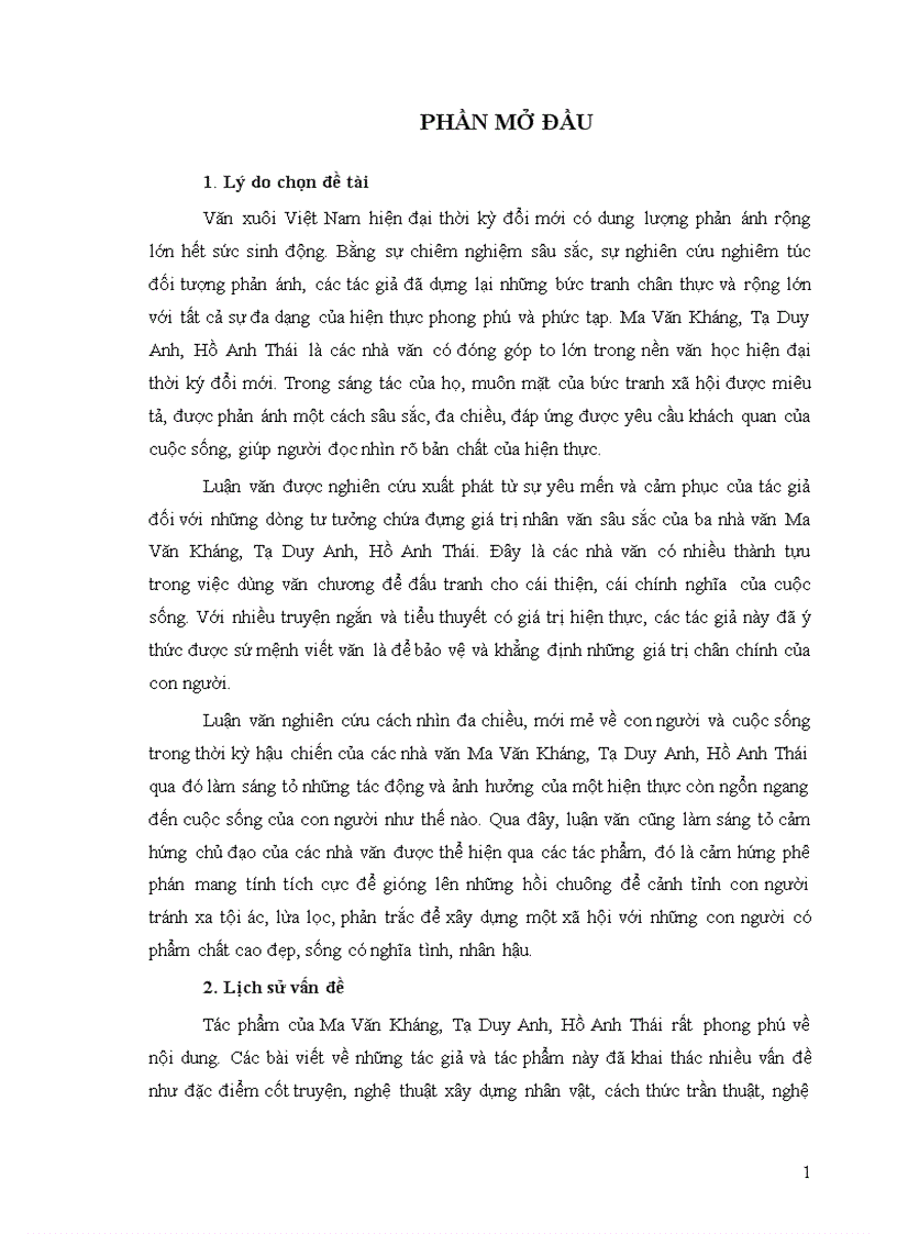Luận văn tốt nghiệp Tính nhân văn trong cảm hứng phê phán của Ma Văn Kháng Tạ Duy Anh Hồ Anh Thái