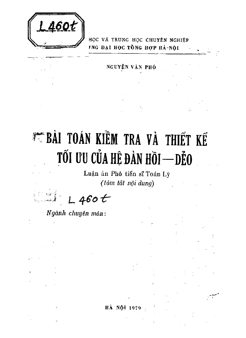 Bài toán kiểm tra và thiết kế tối ưu của hệ đàn hồi dẻo