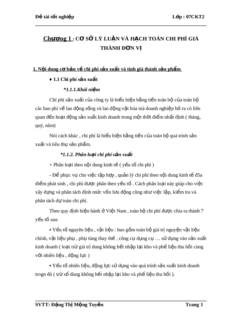 Kế toán chi phí sản xuất và tính giá thành trong dn