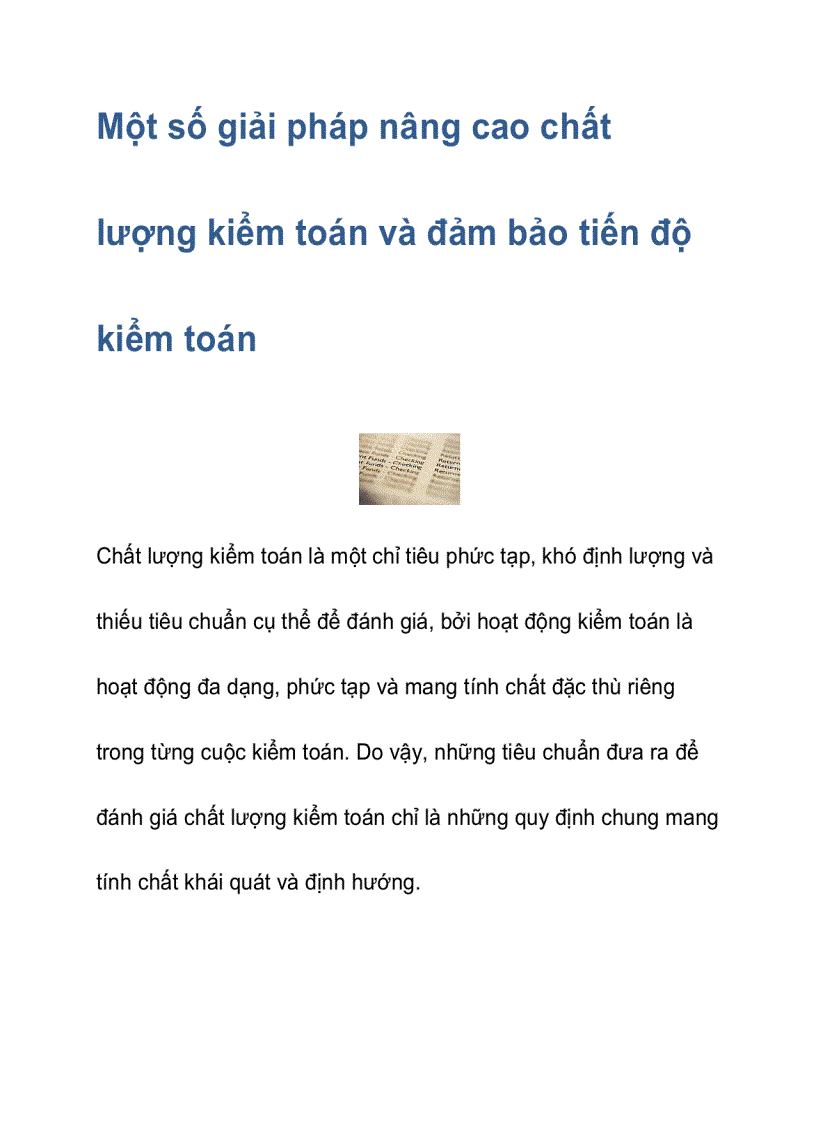 Một số giải pháp nâng cao chất lượng kiểm toán và đảm bảo tiến độ kiểm toán Chất