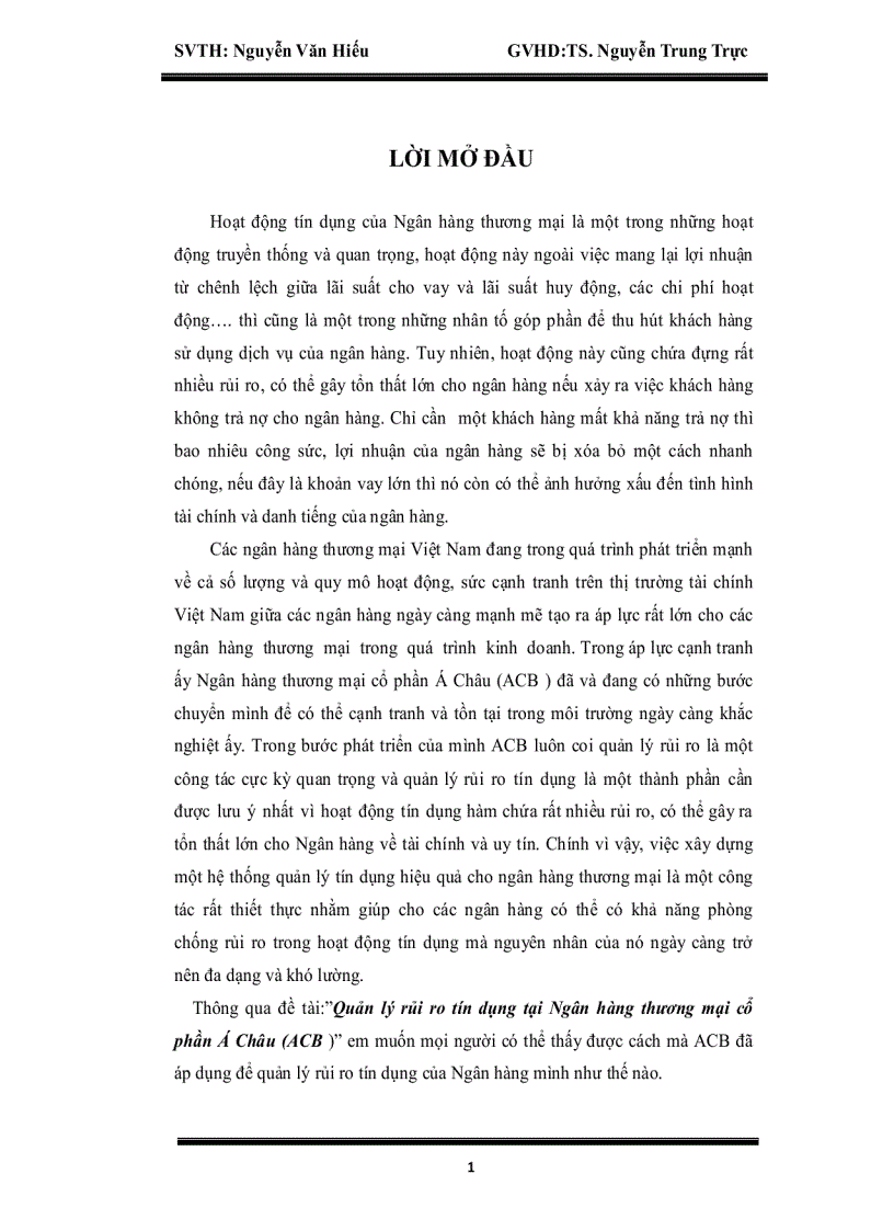 Quản lý rủi ro tín dụng tại Ngân hàng thương mại cổ phần Á Châu ACB