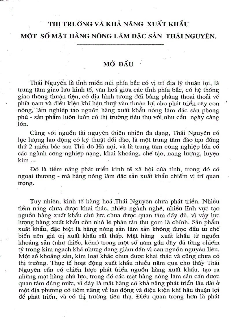 Thị trường và khả năng xuất khẩu một số mặt hàng nông lâm đặc sản Thái Nguyên