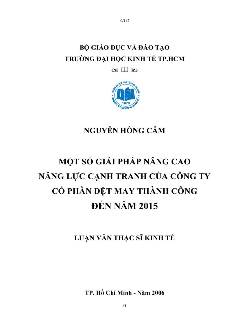 Một số giải pháp nâng cao năng lực cạnh tranh của công ty cổ phần dệt may Thành Công đến năm 2015