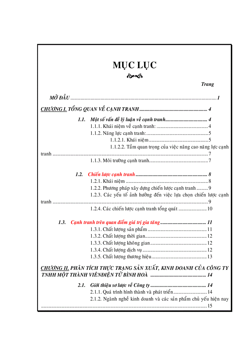 Một số giải pháp nhằm nâng cao năng lực cạnh tranh của Công ty TNHH một thành viên điện tử Bình Hòa