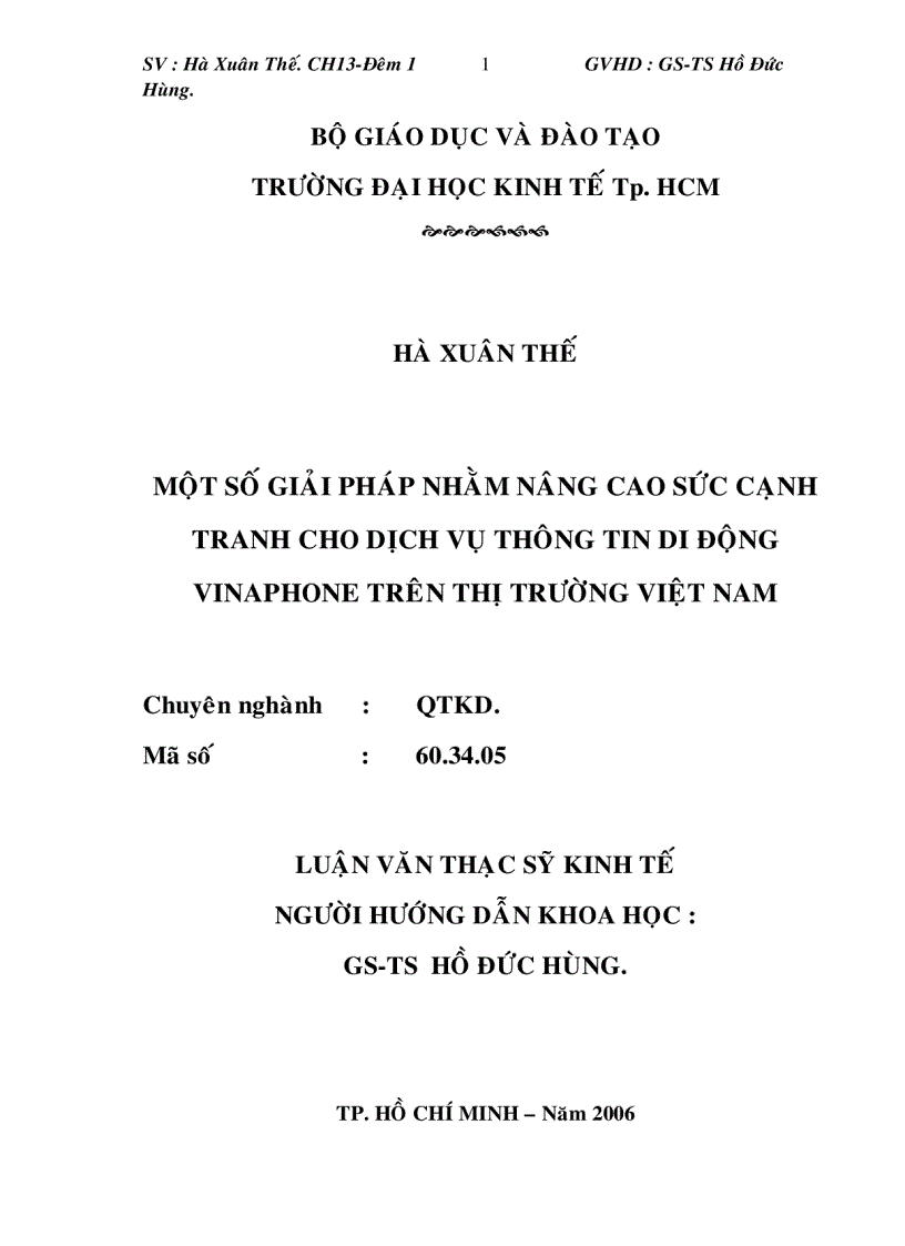 Một số giải pháp nhằm nâng cao sức cạnh tranh cho dịch vụ Vinaphone trên thị trường Việt Nam