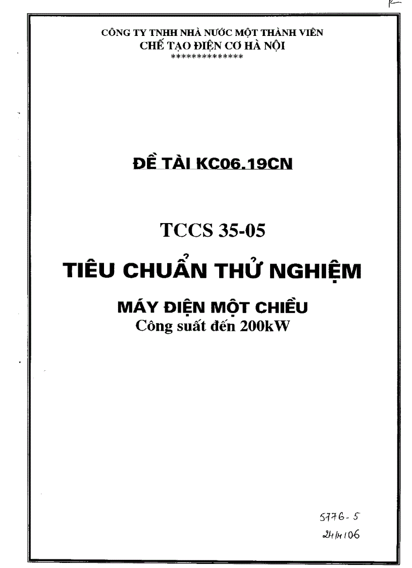 Tiêu chuẩn thử nghiệm máy điện một chiều công suất đến 200kW