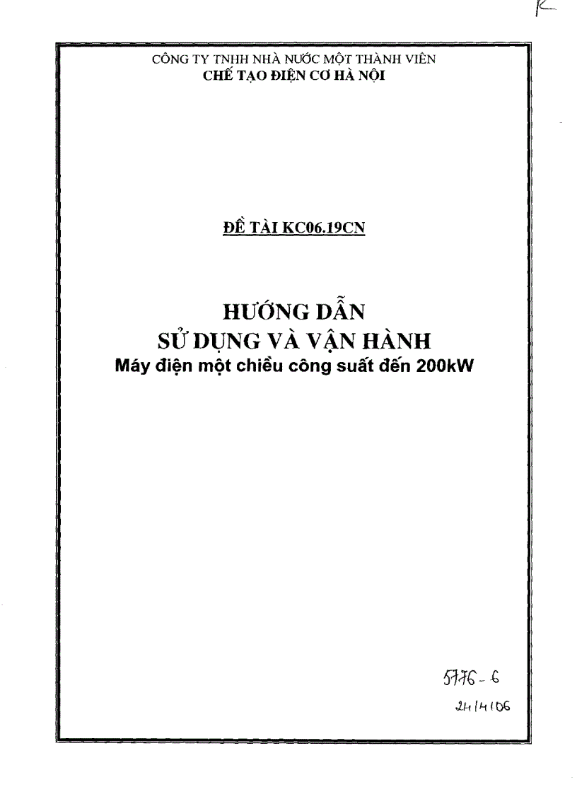 Hướng dẫn sử dụng và vận hàng máy điện một chiều công suất đến 200kW