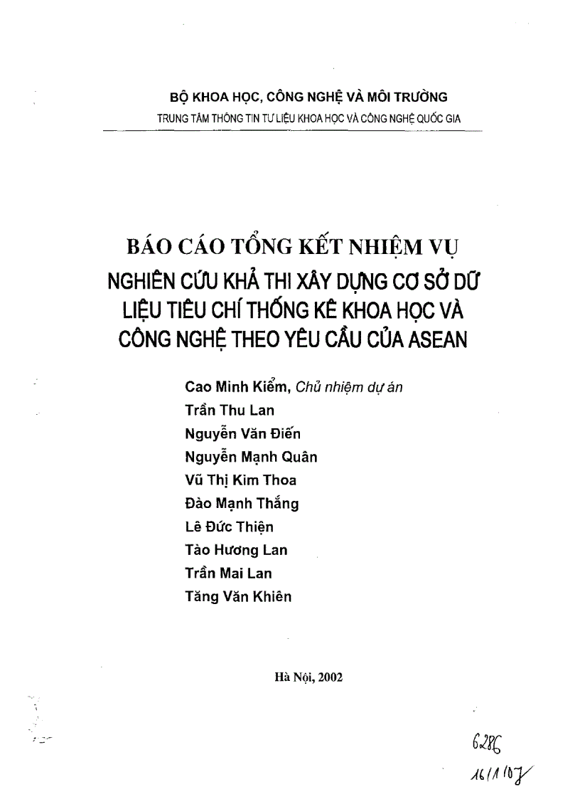 Nghiên cứu khả thi xây dựng cơ sở dữ liệu tiêu chí thống kê khoa học và công nghệ theo yêu cầu của Asian