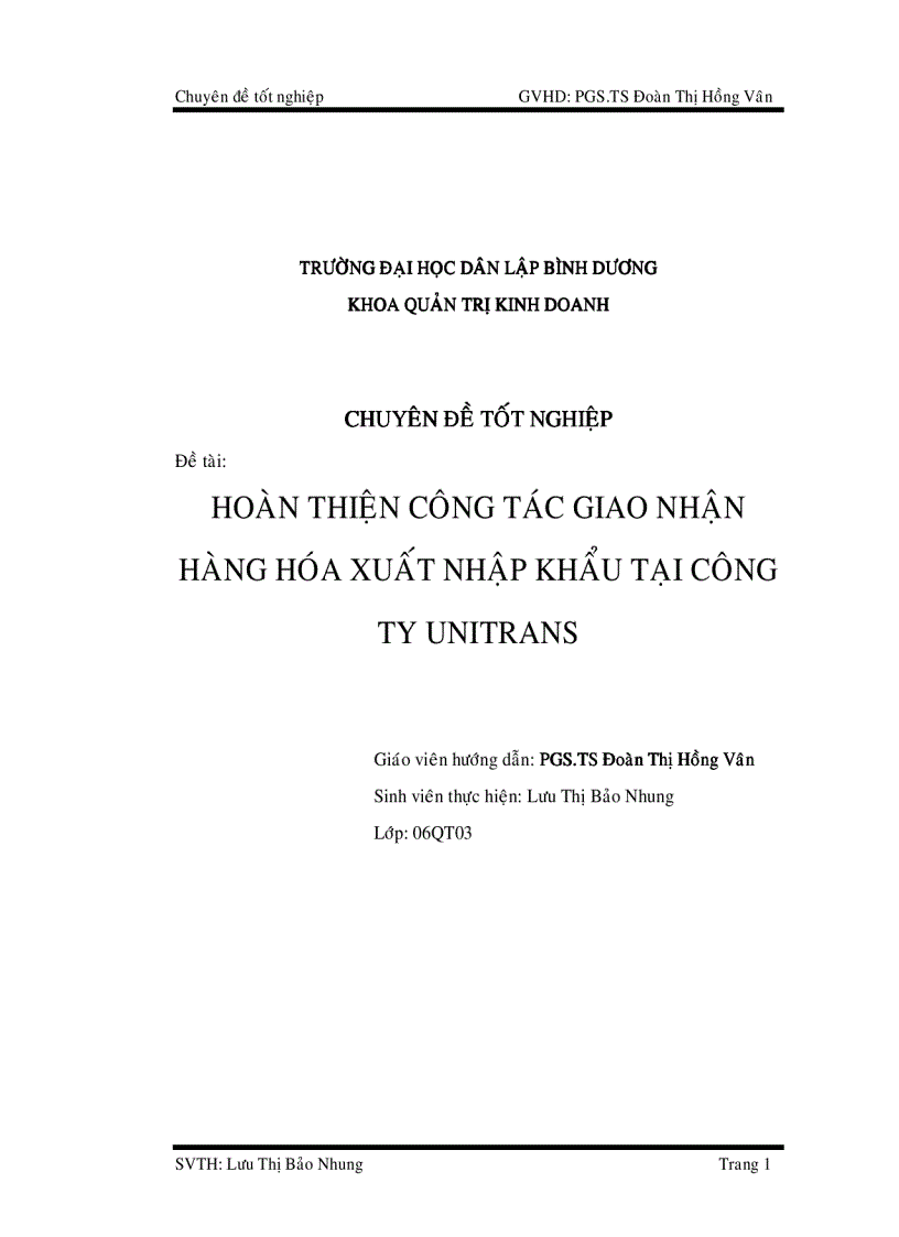 Hoàn thiện công tác giao nhận tại Công ty Unitrans