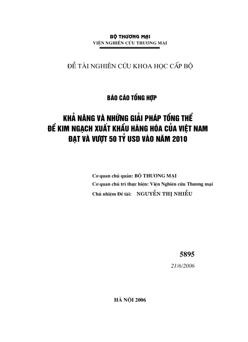 Khả năng và những giải pháp tổng thể để kim ngạch xuất khẩu hàng hóa của việt nam đạt và vượt 50 tỷ USD vào năm 2010