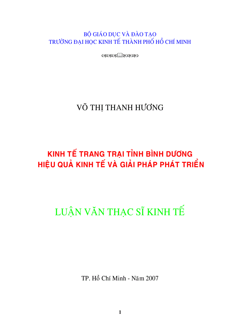 Kinh tế trang trại Tỉnh Bình Dương Hiệu quả kinh tế và giải pháp phát triển