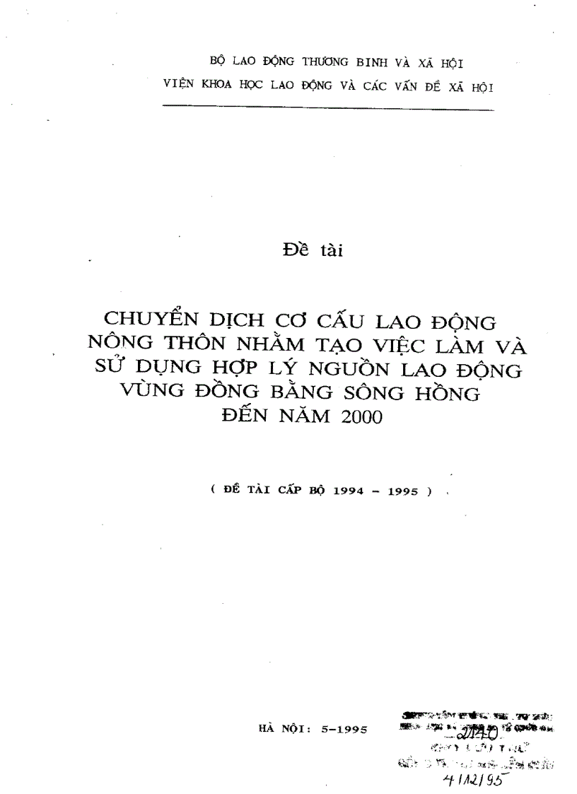 Chuyển dịch cơ cấu lao động nông thôn nhằm tạo việc làm và sử dụng hợp lý nguồn lao động vùng Đồng Bằng Sông Hồng đến năm 2000