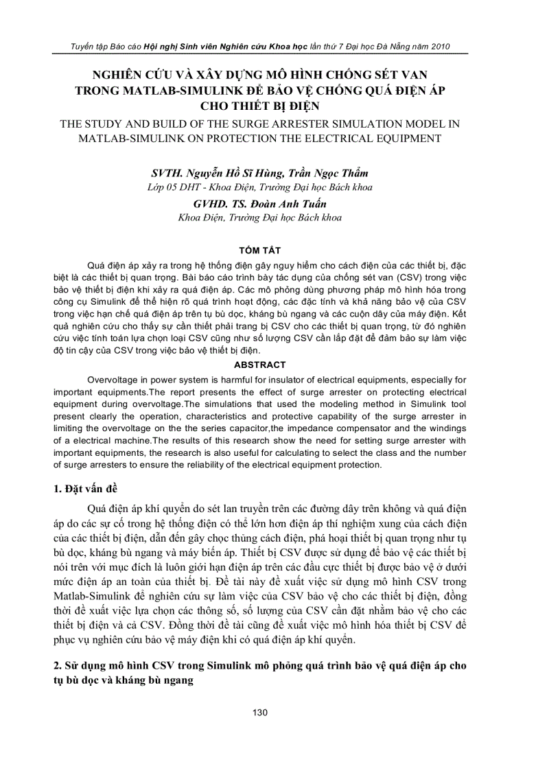 Nghiên cứu và xây dựng mô hình chống sét van trong matlab simulink để bảo vệ chống quá điện áp cho thiết bị điện