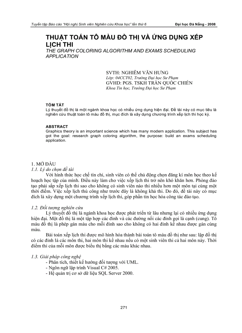 Thuật toán tô màu đồ thị và ứng dụng xếp lịch thi