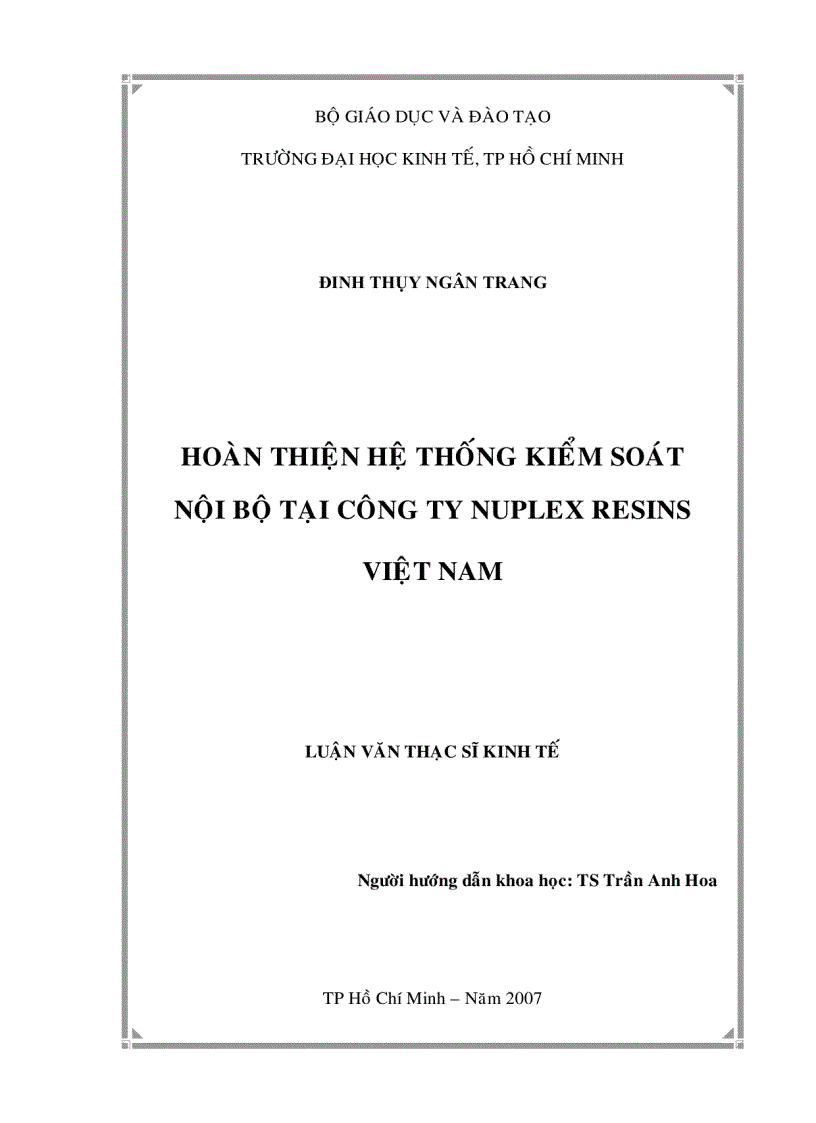 Giải pháp hoàn thiện hệ thống kiểm soát nội bộ tại công ty nuplex resins việt nam