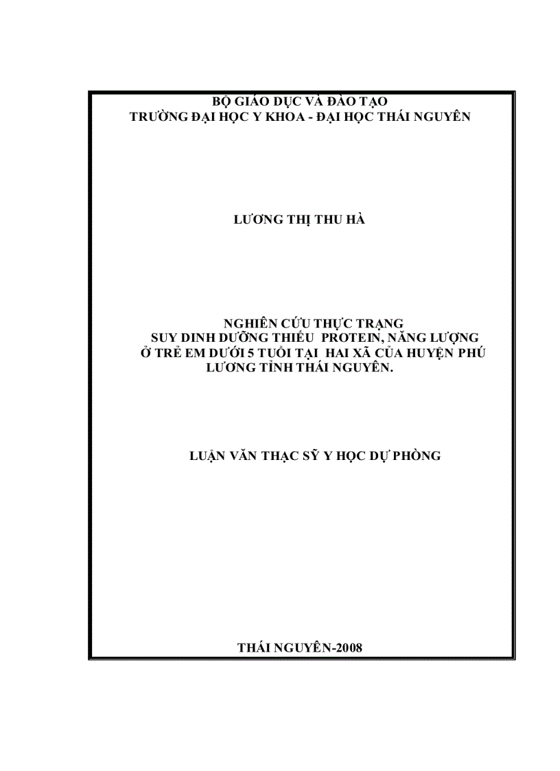 Nghiên cứu thực trạng suy dinh dưỡng thiếu protein năng lượng ở trẻ em dưới 5 tuổi ở Phú Lương Thái Nguyên