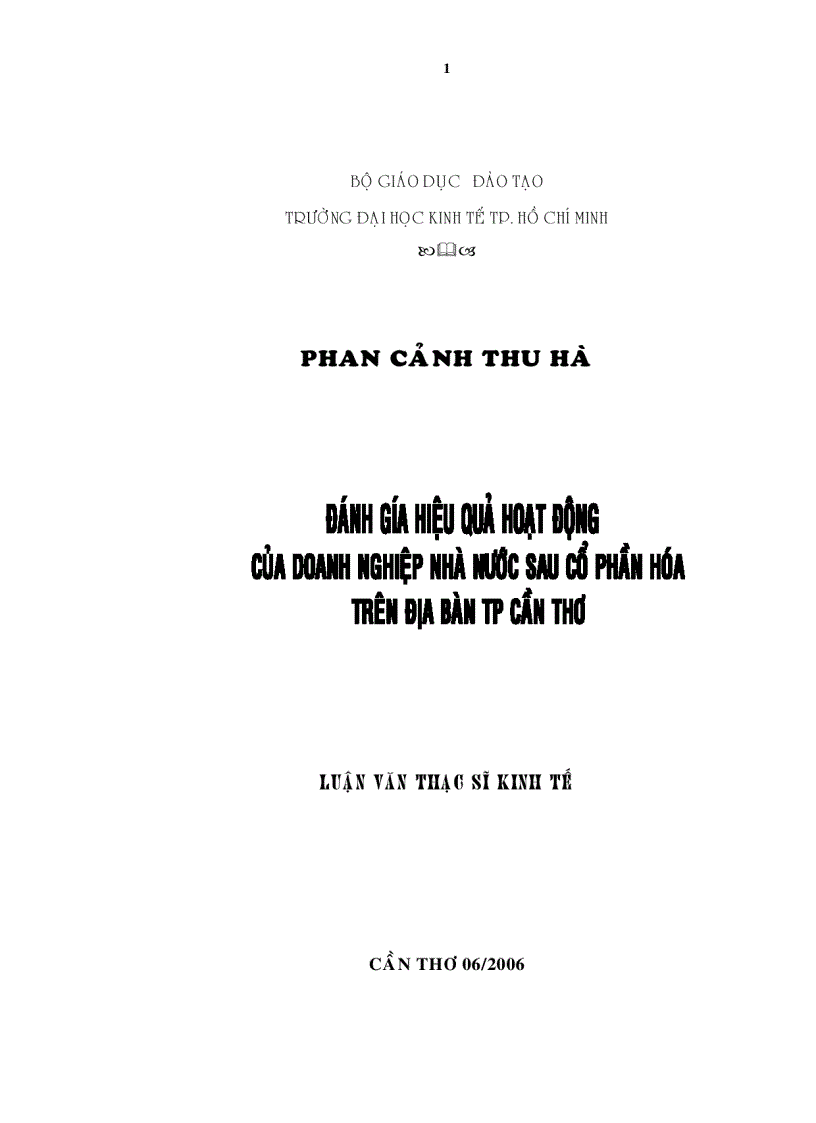 Đánh giá hiệu quả hoạt động của Doanh nghiệp nhà nước sau Cổ phần hóa trên địa bàn TP Cần thơ