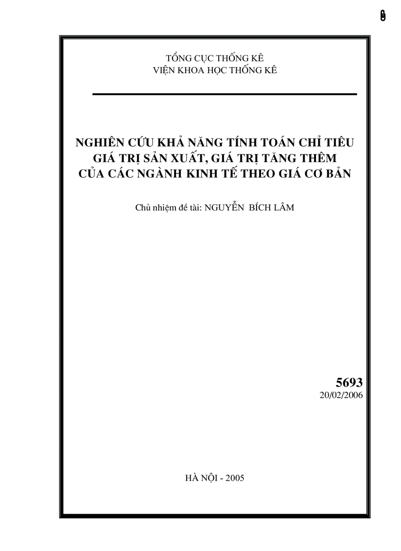 Nghiên cứu khả năng tính toán chỉ tiêu giá trị sản xuất giá trị tăng thêm của các ngành kinh tế theo giá cơ bản