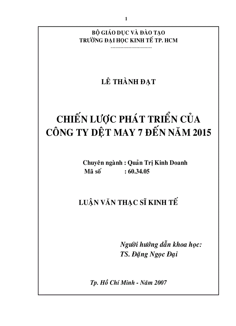 Chiến lược phát triển công ty dệt may 7 đến năm 2015