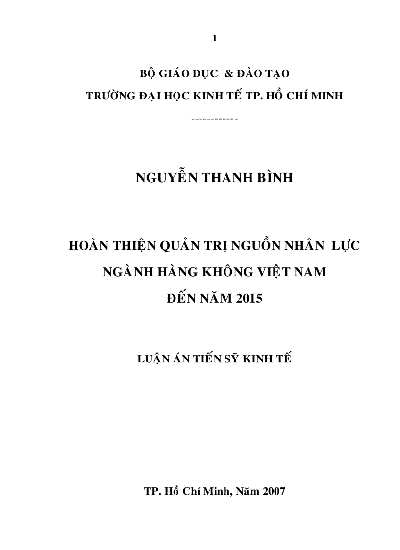 Một số giải pháp hoàn thiện quản trị nguồn nhân lực ngành hàng không việt nam đến năm 2020