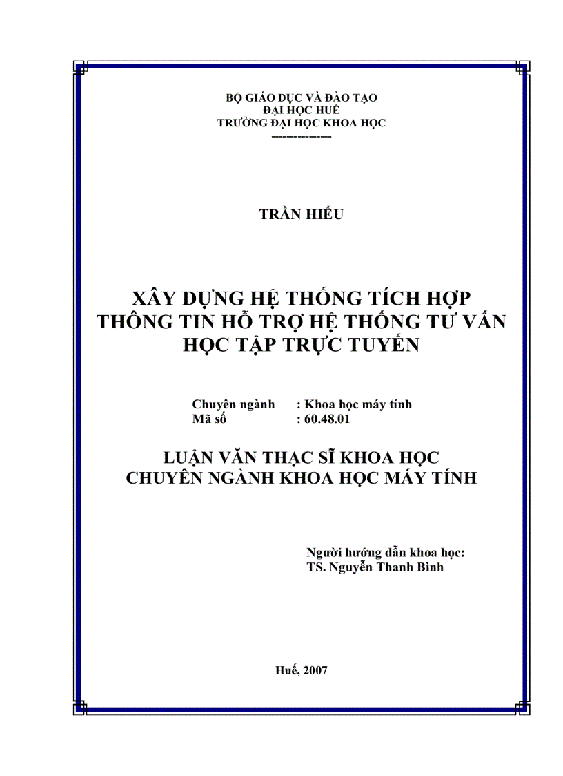 Xây dựng hệ thống tích hợp thông tin hỗ trợ hệ thống tư vấn học tập trực tuyến