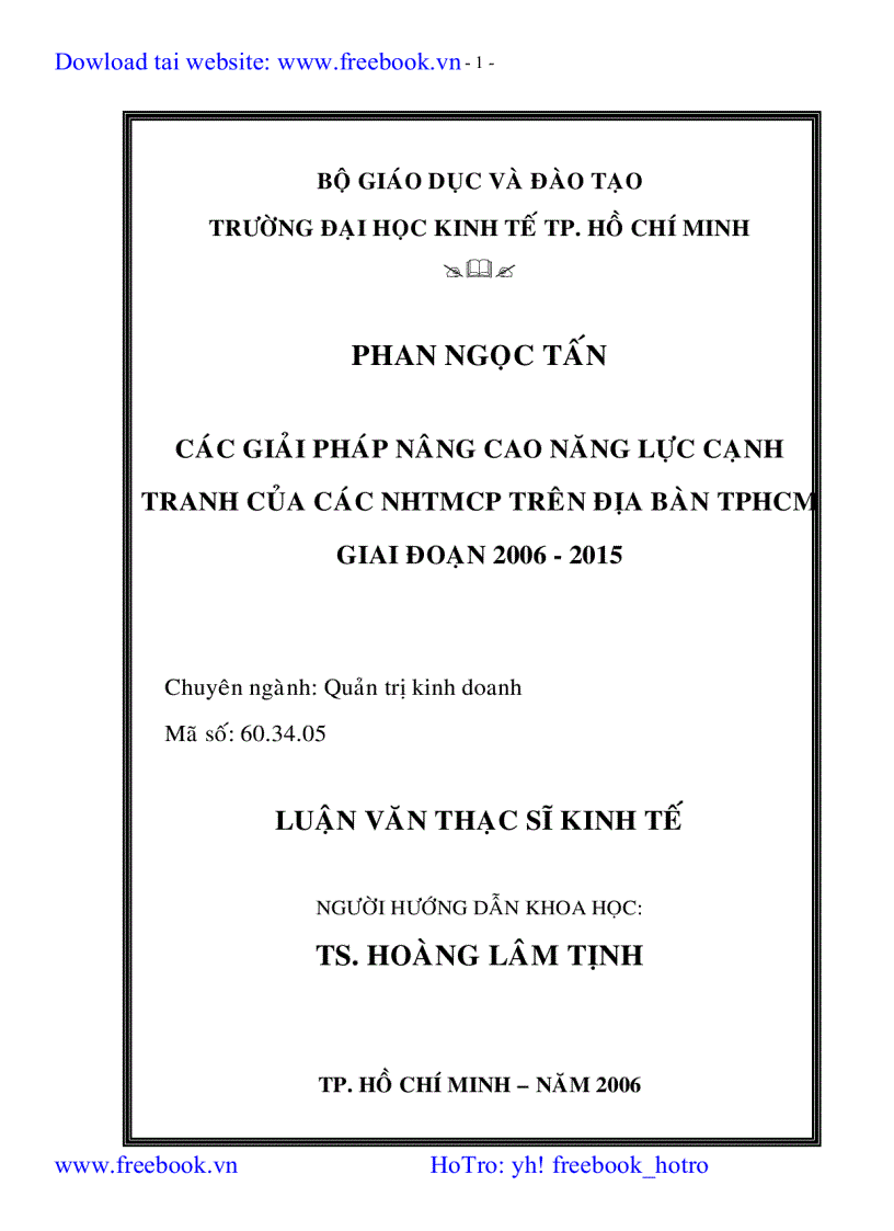 Các giải pháp nâng cao năng lực cạnh tranh của các ngân hàng thương mại cổ phần trên địa bàn TP Hồ Chí Minh giai đoạn 2006 2015