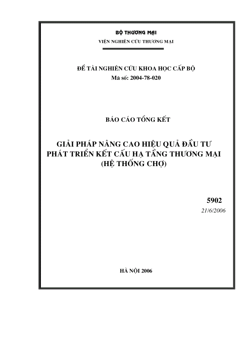 Giải pháp nâng cao hiệu quả đầu tư phát triển kết cấu hạ tầng thương mại Hệ thống chợ