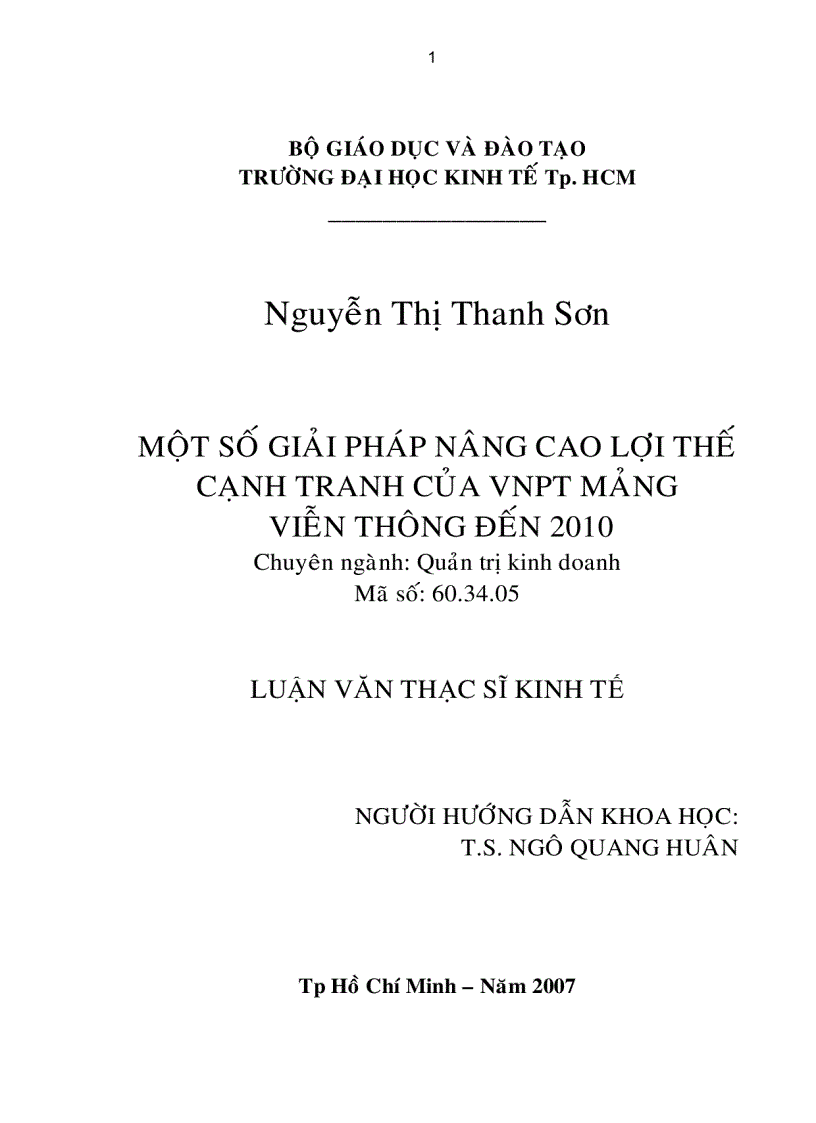 Một số giải pháp nâng cao lợi thế cạnh tranh của VNPT mảng Viễn Thống đến năm 2010