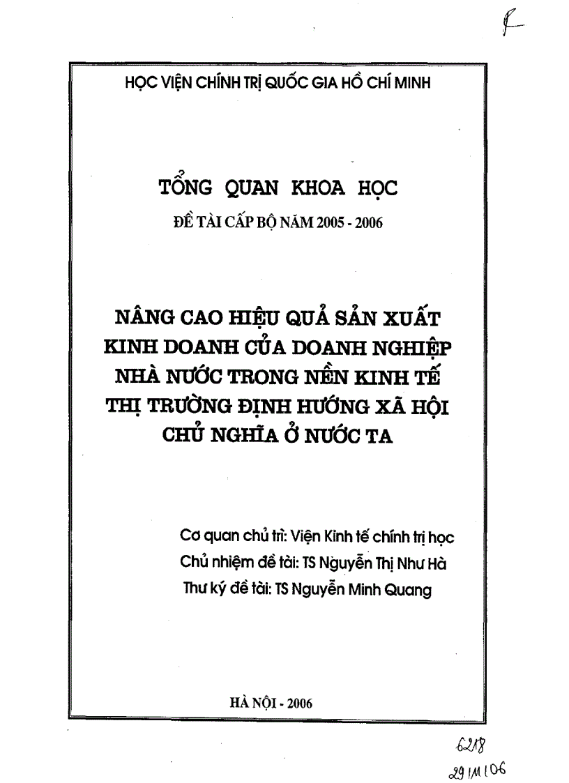 Nâng cao hiệu quả sản xuất kinh doanh của doanh nghiệp nhà nước trong nên kinh tế thị trường định hướng xã hội chủ nghĩa ở nước ta