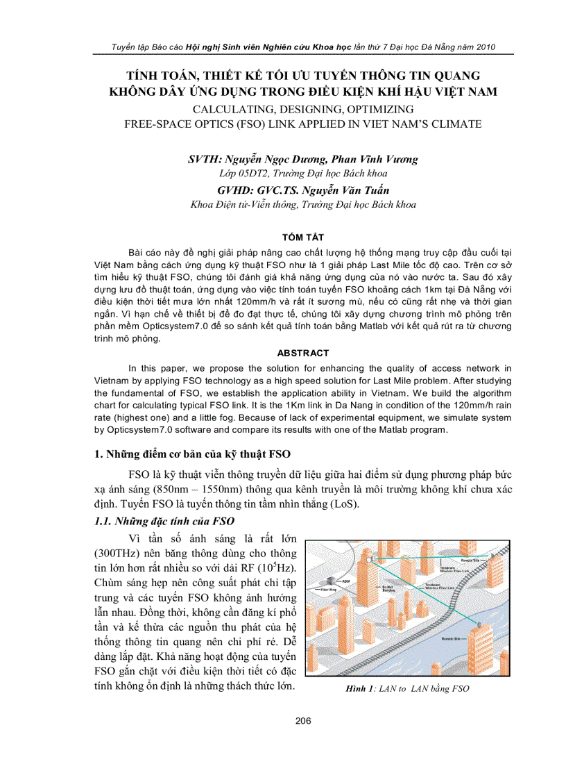 Tính toán thiết kế tối ưu tuyến thông tin quang không dây ứng dụng trong điều kiện khí hậu việt nam