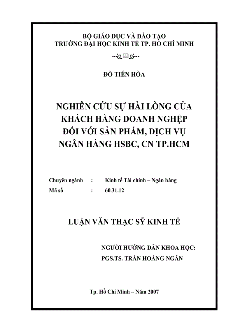 Nghiên cứu sự hài lòng của khách hàng Doanh nghiệp đối với sản phẩm dịch vụ của Ngân hàng HSBC