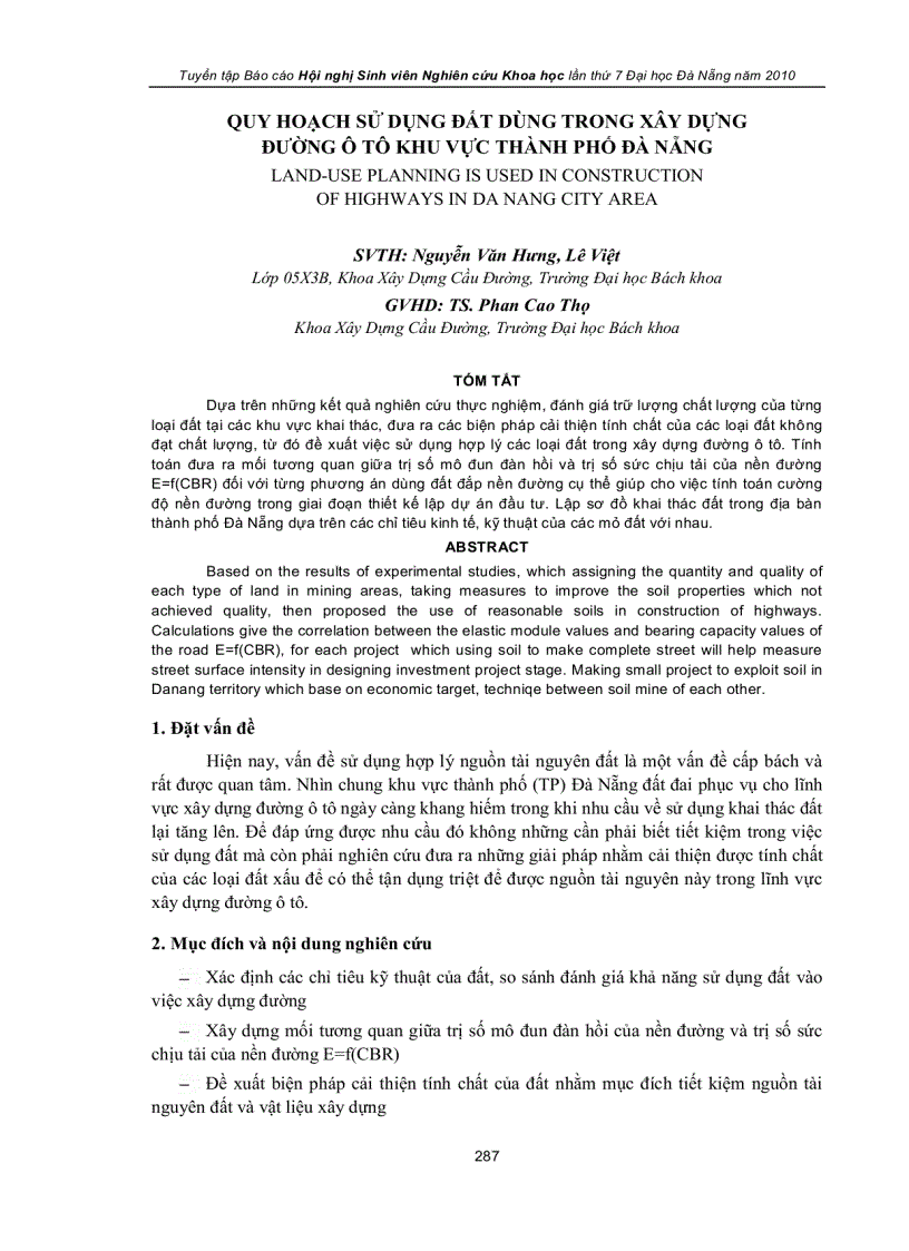 Quy hoạch sử dụng đất dùng trong xây dựng đường ô tô khu vực thành phố đà nẵng