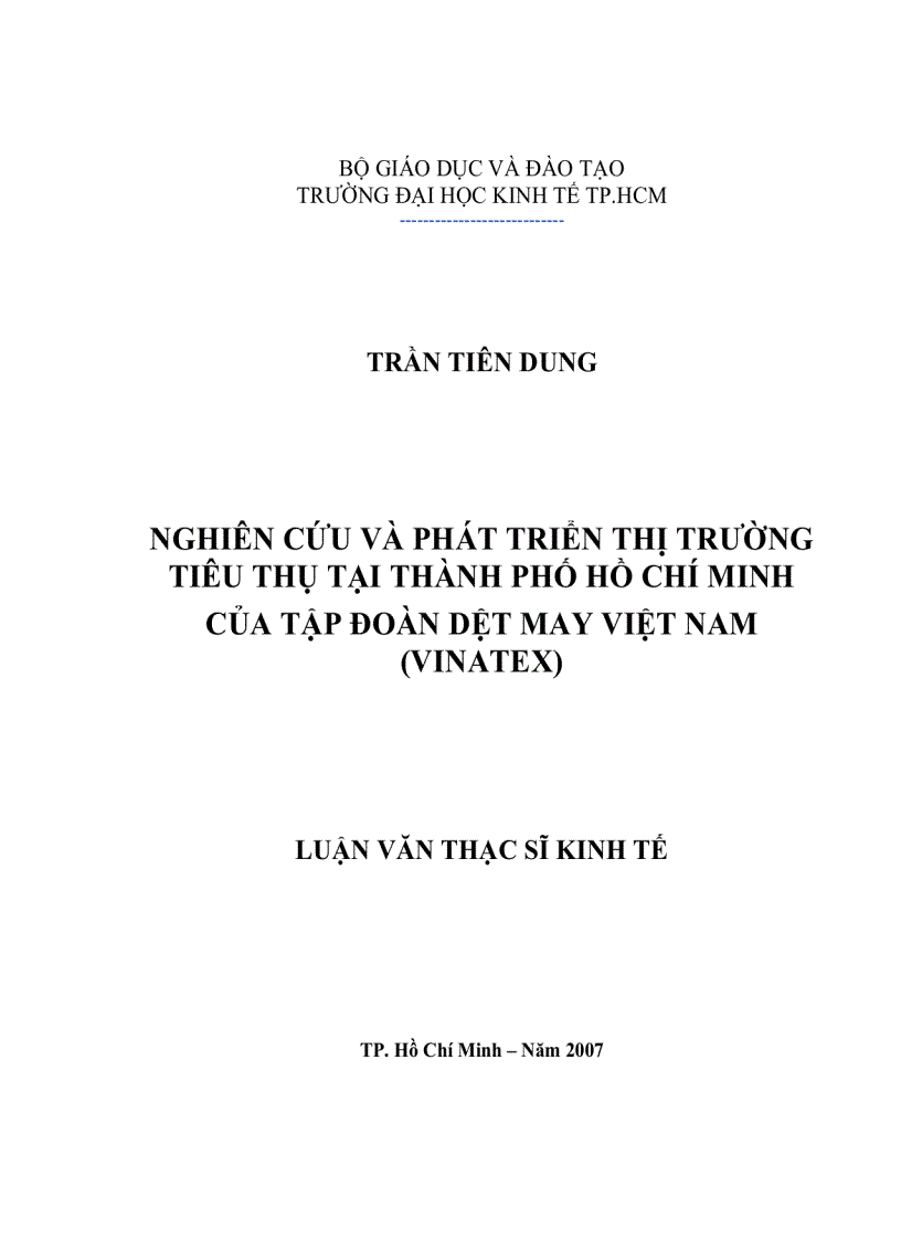 Nghiên cứu và phát triển thị trường tiêu thụ tại TP HCM của Tập Đoàn Dệt May Việt Nam Vinatex