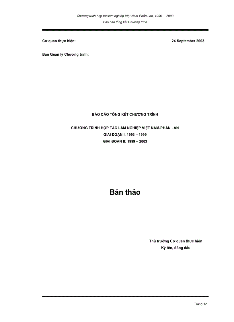 Báo cáo tổng kết chương trình chương trình hợp tác lâm nghiệp việt nam phần lan giai đoạn i 1996 1999 giai đoạn ii 1999 2003