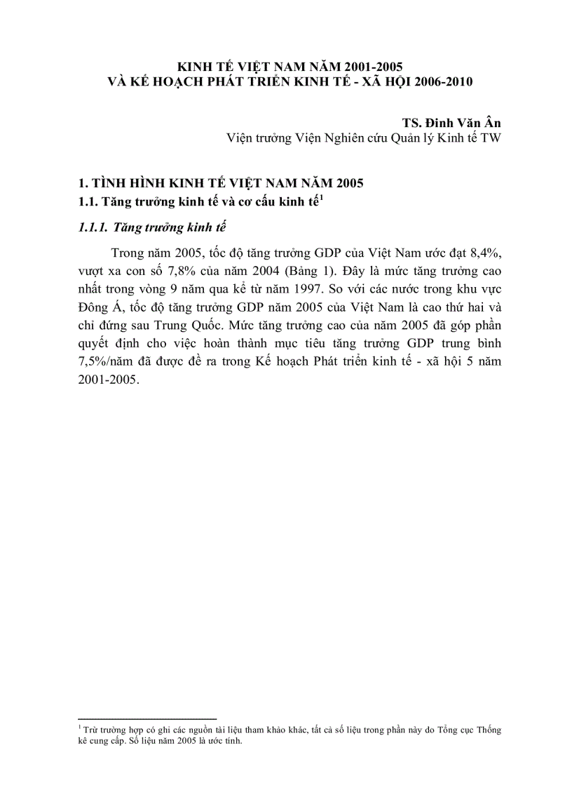 Kinh tế việt nam năm 2001 2005 và kế hoạch phát triển kinh tế xã hội 2006 2010