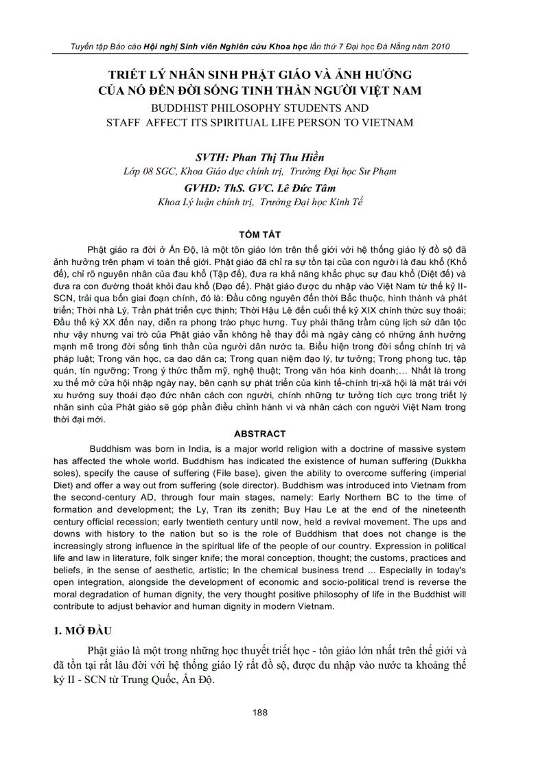 Triết lý nhân sinh phật giáo và ảnh hưởng của nó đến đời sống tinh thần người việt nam