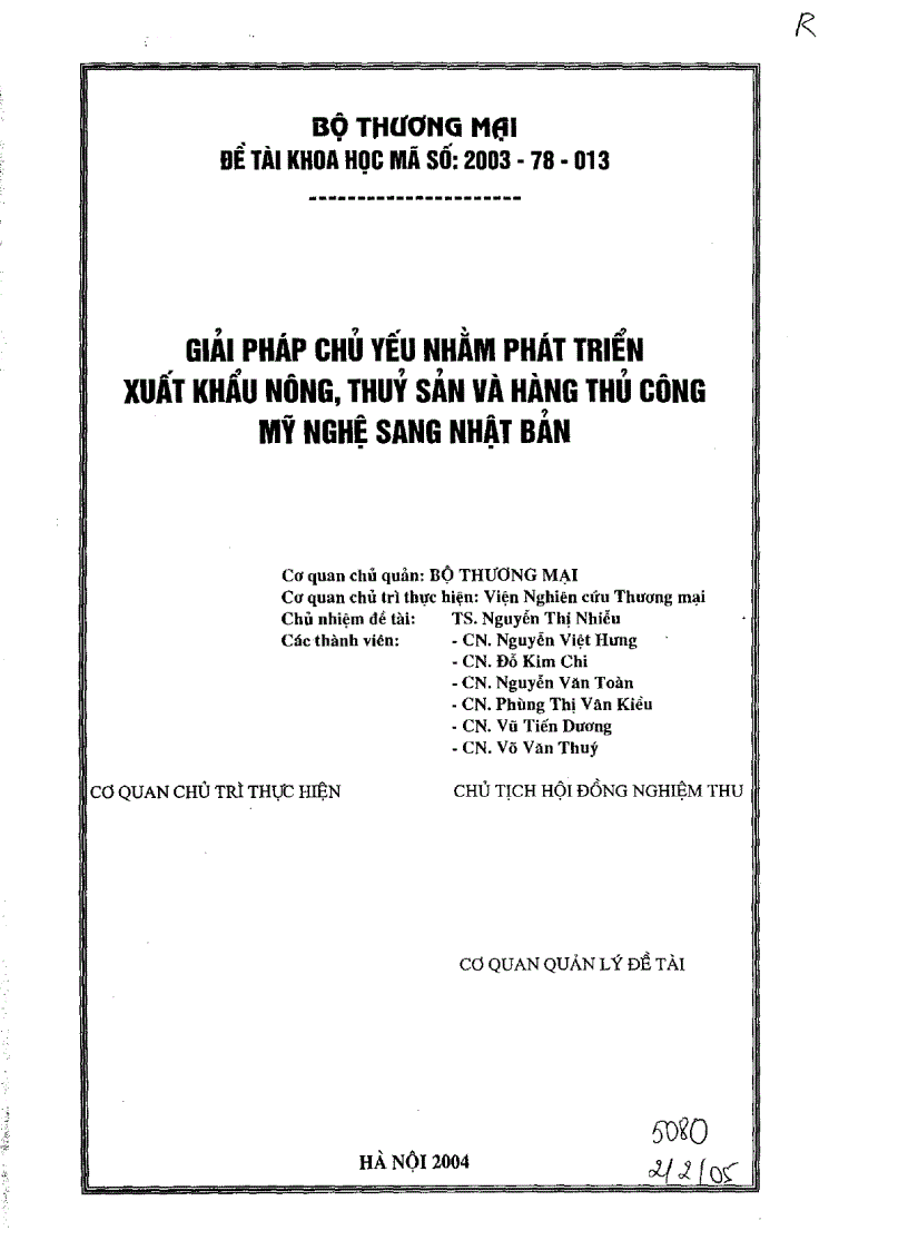 Giải pháp chủ yếu nhằm phát triển xuất khẩu nông thủy sản và hàng thủ công mỹ nghệ sang Nhật Bản