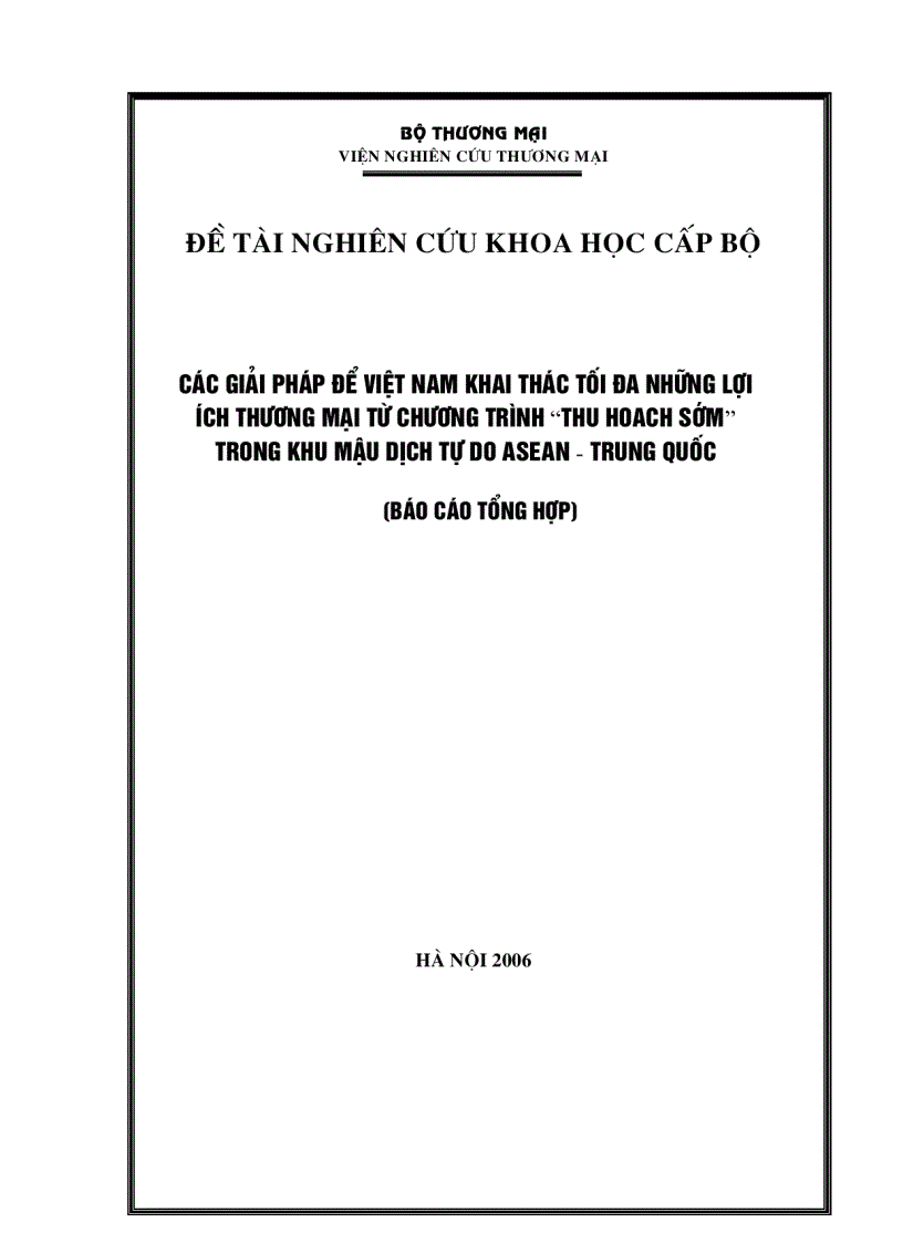 Các giải pháp để việt nam khai thác tối đa những lợi ích thương mại từ chương trình thu hoach sớm trong khu mậu dịch tự do asean trung quốc